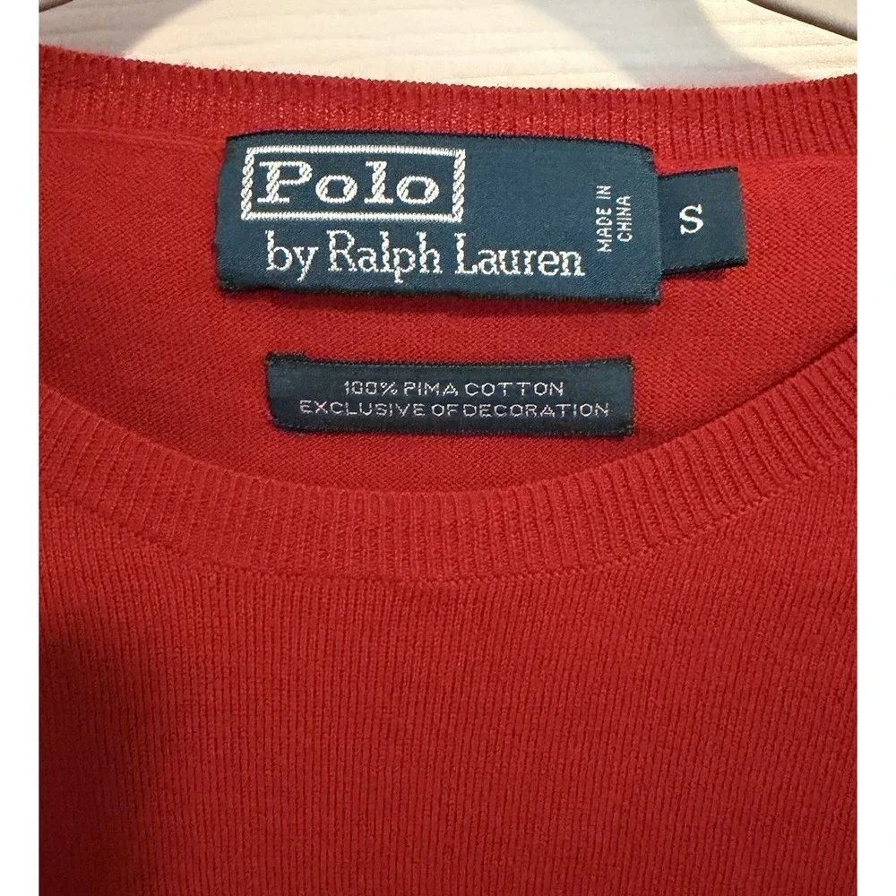 Polo Ralph Lauren Men's Small Crewneck Sweater Red 100% Pima Preppy Academia